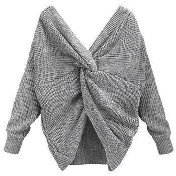 

Women Autumn and Winter Casual Fashion Solid Sweaters Female Warm Long Sleeve V-Neck Twisted Pullovers Tops