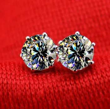 

Vintage 6Prongs Setting Jewelry Solid 750 Gold Stud Jewelry 4CT Synthetic Diamonds Engagement Stud Earrings for Women White Gold