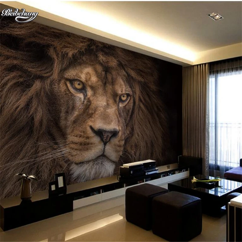 

beibehang High - definition mighty wild animal lion backdrop custom large - scale fresco non - woven fabric wallpaper