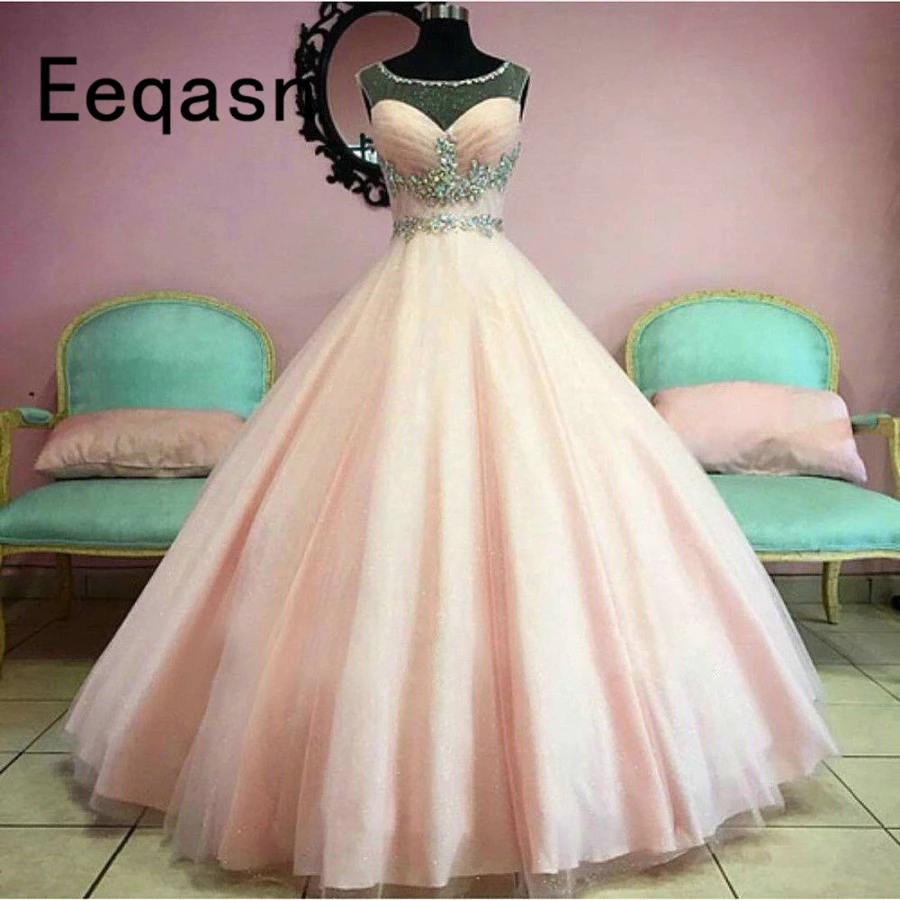 

Princess Quinceanera Dresses Ball Gown Long Crystal Prom Dress Masquerade Sweet 16 Dress Vestidos De 15 Anos Plus Size