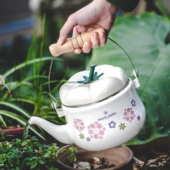 

Thickened enamel multifunctional Japanese white tomato watering pot flower sprinkler whistling kettle tea-urn mouth teapot 1.5L