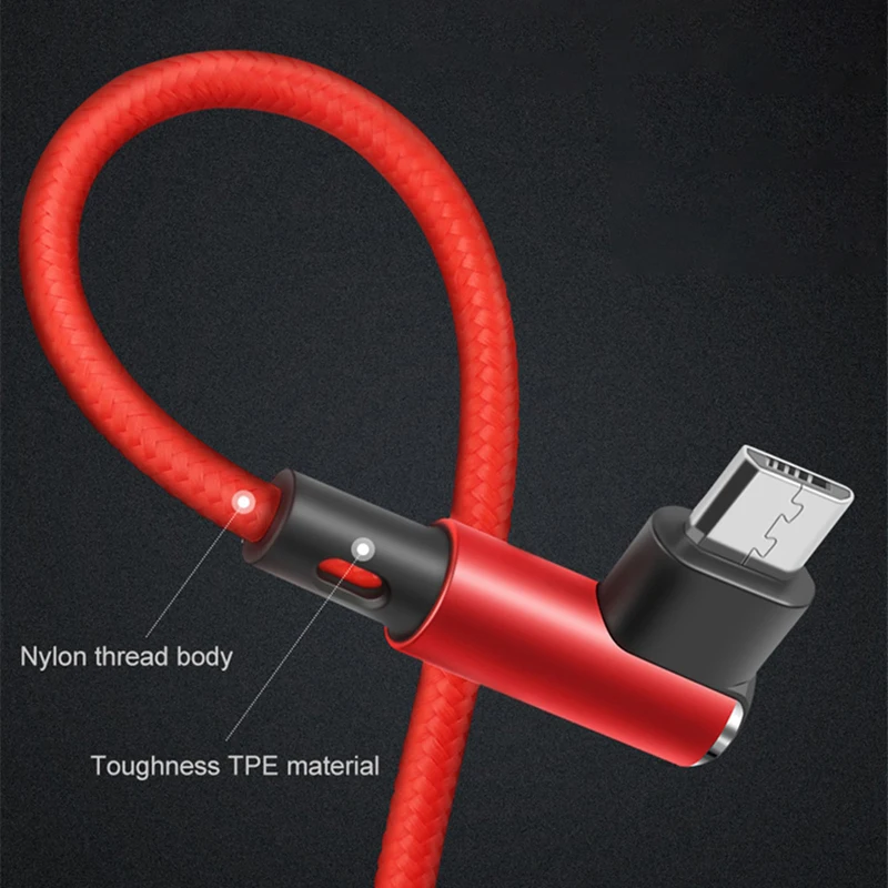 90 درجة المصغّر USB 3A سريع كبل شحن ل سامسونج هواوي Xiaomi الهاتف المحمول الروبوت اللوحي عكسها USB مزين كابل بيانات