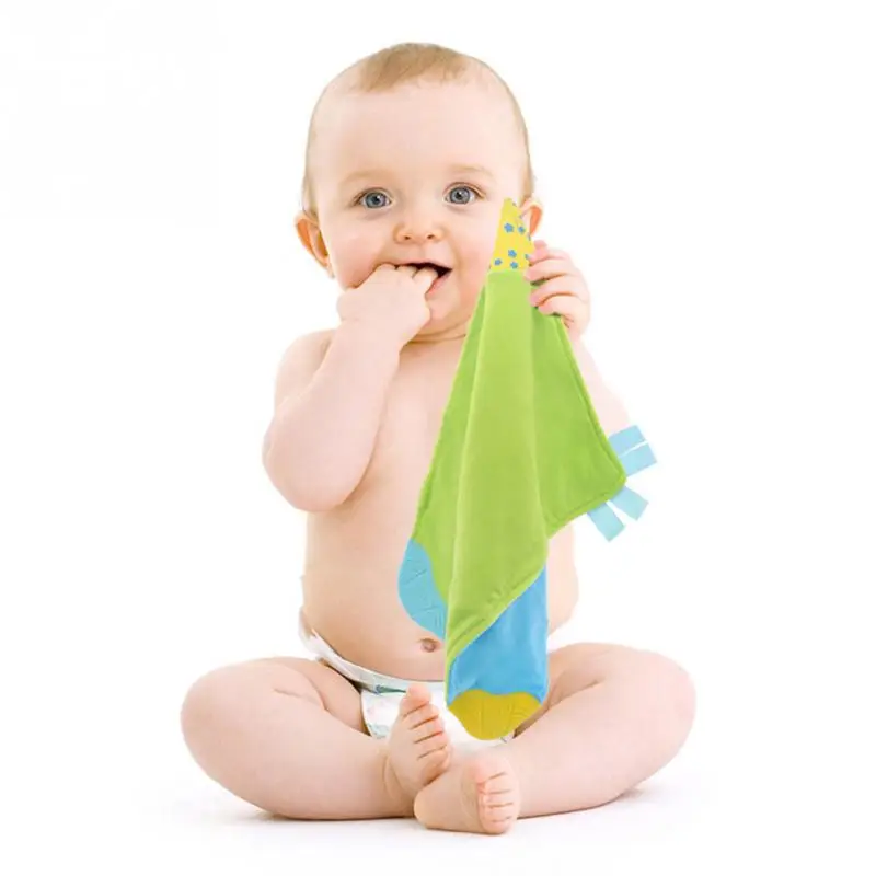

Baby soft teether molars appease towel with closed ribbon label square wrinkle tooth toy colorful hand cloth
