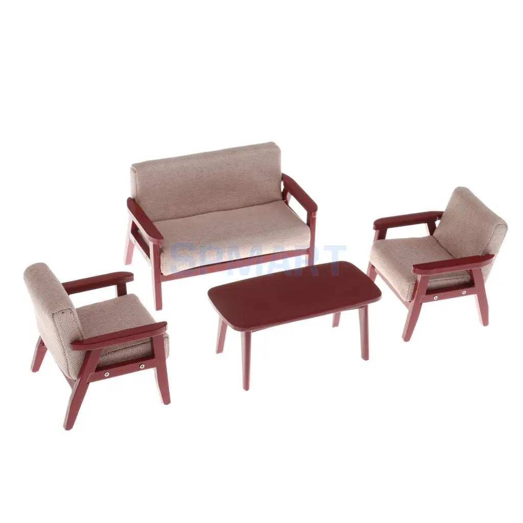 1/12 Scale Dollhouse Miniature Furniture Sofa Couch End Table Set 3 Colors for 12th Dolls House Living Room Accessories
