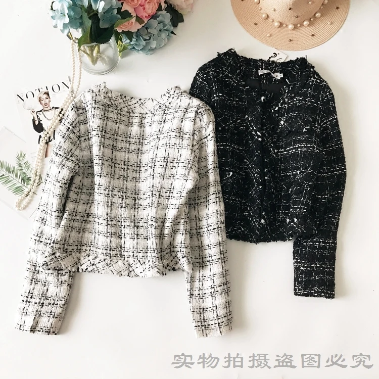 

New Spring Fashion Ladies Jacket Coat All-match O Neck Single Breasted Tweeds Short Jackets for Women Long Sleeve Outwear Slim