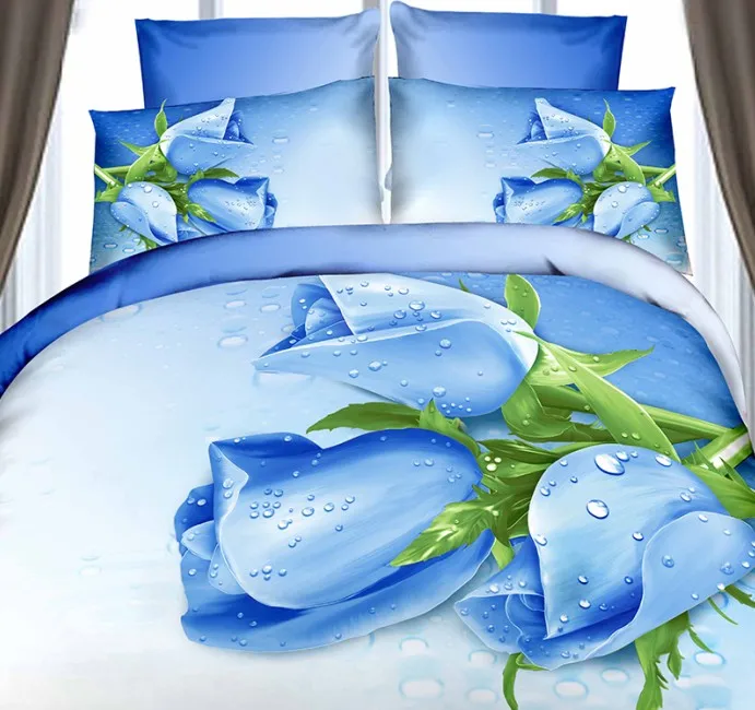 

3D Roses department store bedding set Blue floral duvet cover cal king size queen double fitted cotton bed sheet bedspreads 7pcs