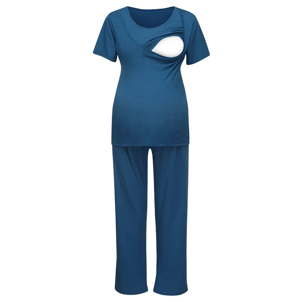 

Nursing Pajamas Set Summer Women Solid Top Pants Sleepwear Casual Baby T-shirt Breastfeeding Maternity Pregnancy Clothes 19Apr3