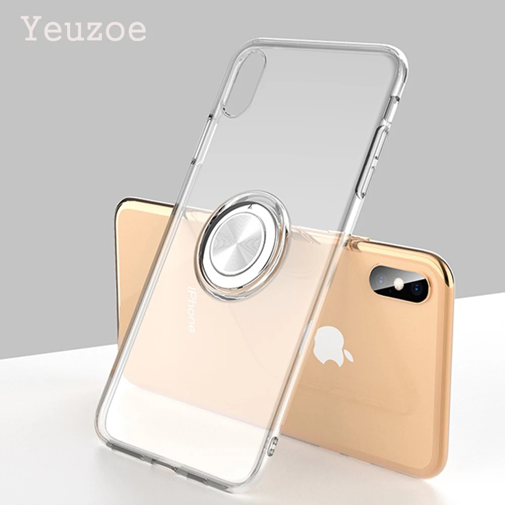 Чехол Yeuzoe для iPhone 6 6s 7 8 Plus прозрачный металлический кольцевой держатель