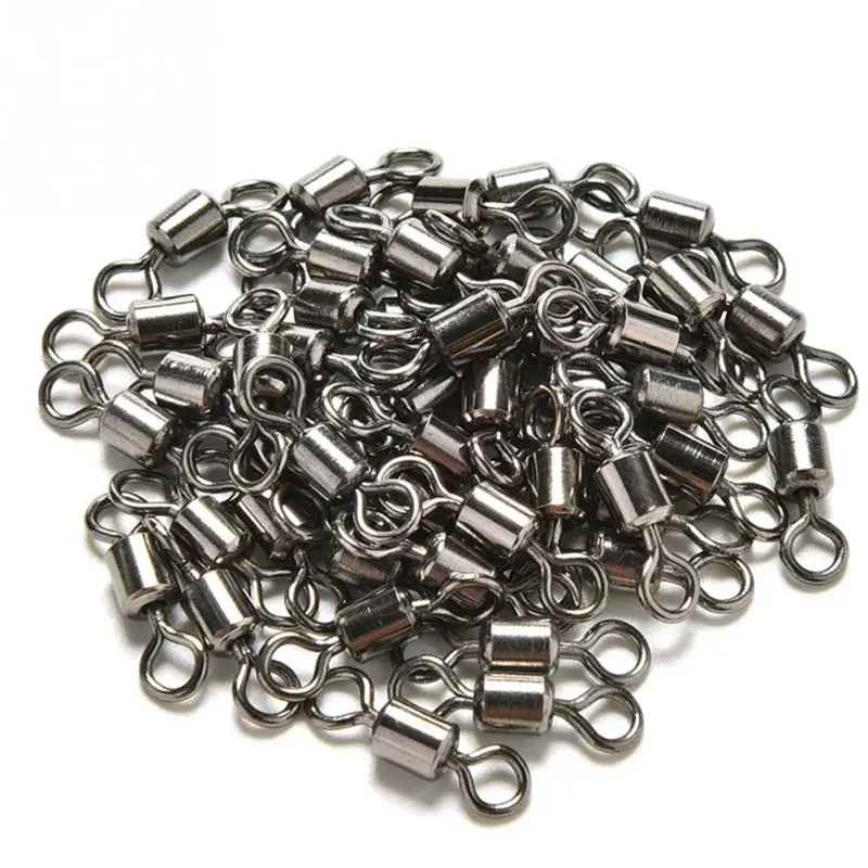 

100Pcs Ball Bearing Swivel Solid Rings Fish Connector Round 8 Shape Eye Rolling Swivels Rig Sea Carp Fishing Tools Multi Sizes