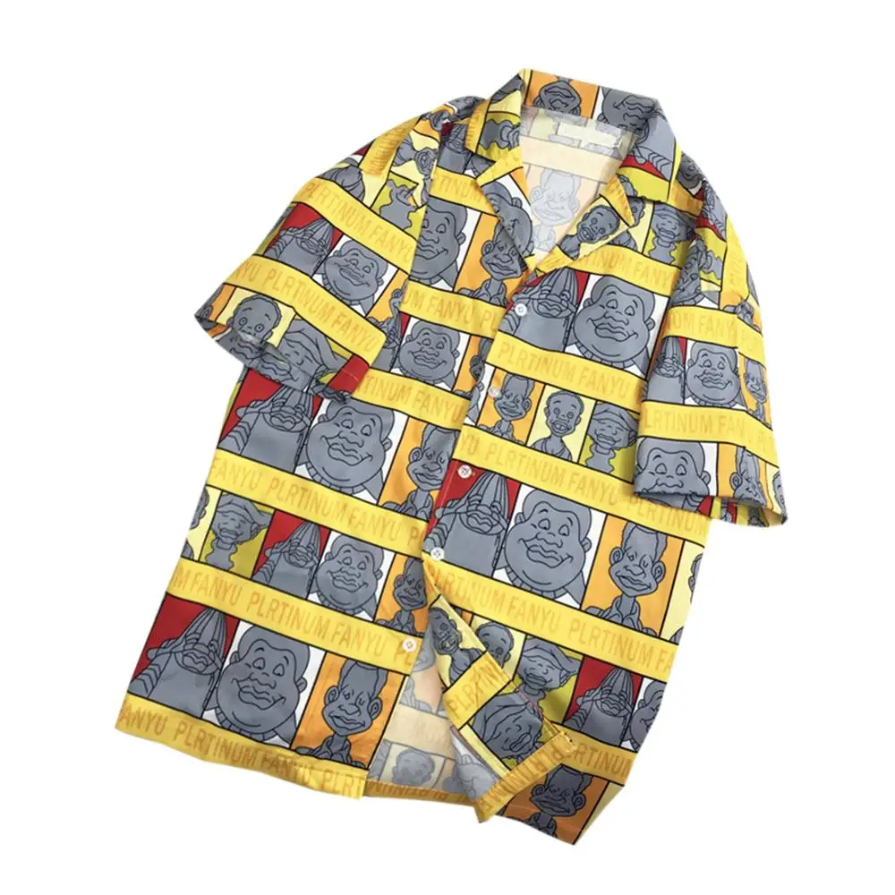 

Men Cotton Blouse Hawaiian Shirts Printed Short Sleeve Turn-down Collar Tees Summer Breathable Tops Beach Casual Shirt Plus Size