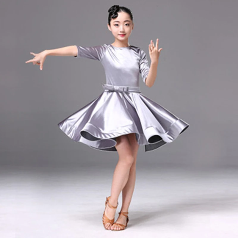 Профессиональное детское латинское танцевальное платье для девочек юбки для латинских танцев платье длиной до колен танцевальные костюмы фламенко молочного шелка бальных танцев платье