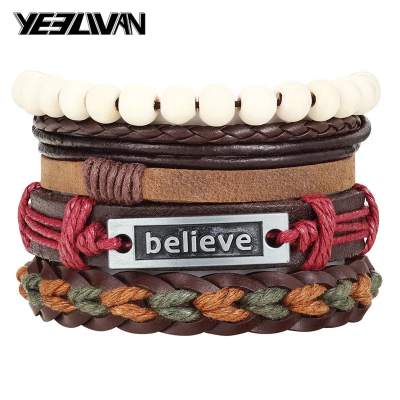 

Fashion Leather Multilayer Bracelets for Men Vintage Punk Skull Beads Handmade Rope Wrap Charm Bracelets & Bangles Best Gifts