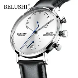 Мужские водонепроницаемые часы кожаный ремешок тонкий кварцевые повседневные деловые мужские наручные часы лучший бренд Belushi мужские