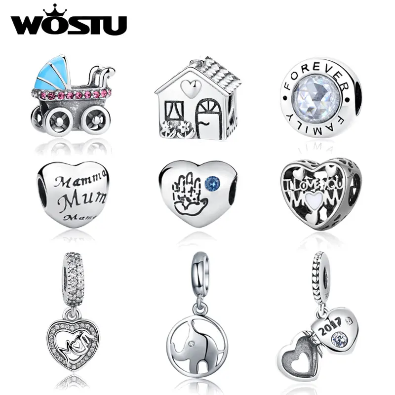 

Hot Sale 925 Sterling Soild Silver Baby Mom Carriage Charm Beads Fit Original WOST Bracelet Bangle Authentic DIY Gift BKC010