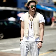 Мужская модная куртка без рукавов, летний Повседневный жилет, тонкий мужской жилет, однобортный короткий жилет, мужской весенний жилет J1145