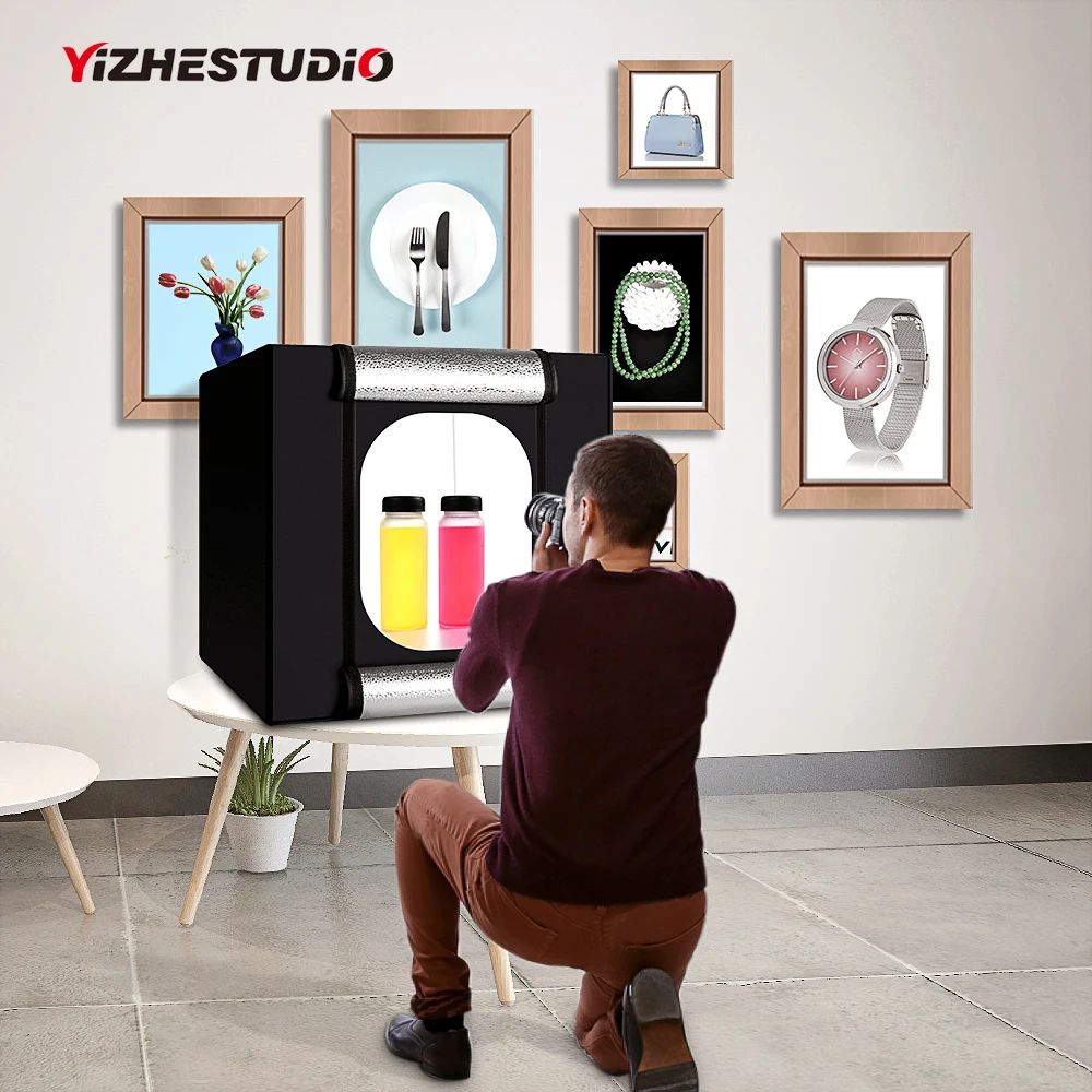 

Yizhestudio 40*40 cm Folding Studio box 2 Panel LED Light Photography Shooting Tent led studio photo box background Accessories