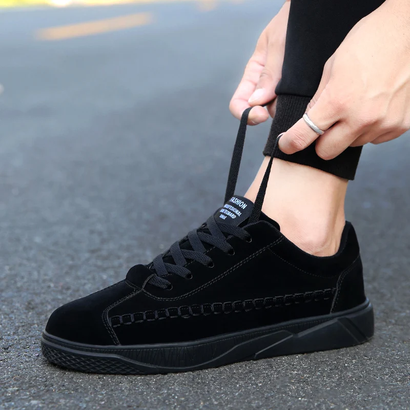 

New Fashion Sneakers Men Shoes Lace-up Solid Color Shallow Flock Male Sneakers Cotton Fabric Breathable Casual Shoes