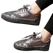 Модные кроссовки Для женщин черная обувь на плоской подошве обувь серебристого цвета Стразы блестящая повседневная обувь в Корейском стиле класса люкс на толстой подошве; обувь суперзвезды# N3