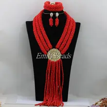 Красные Африканские свадебные хрустальные бусины Ювелирные наборы ручной работы Нигерийский Африканский костюм вечерние Ювелирные наборы AMJ946