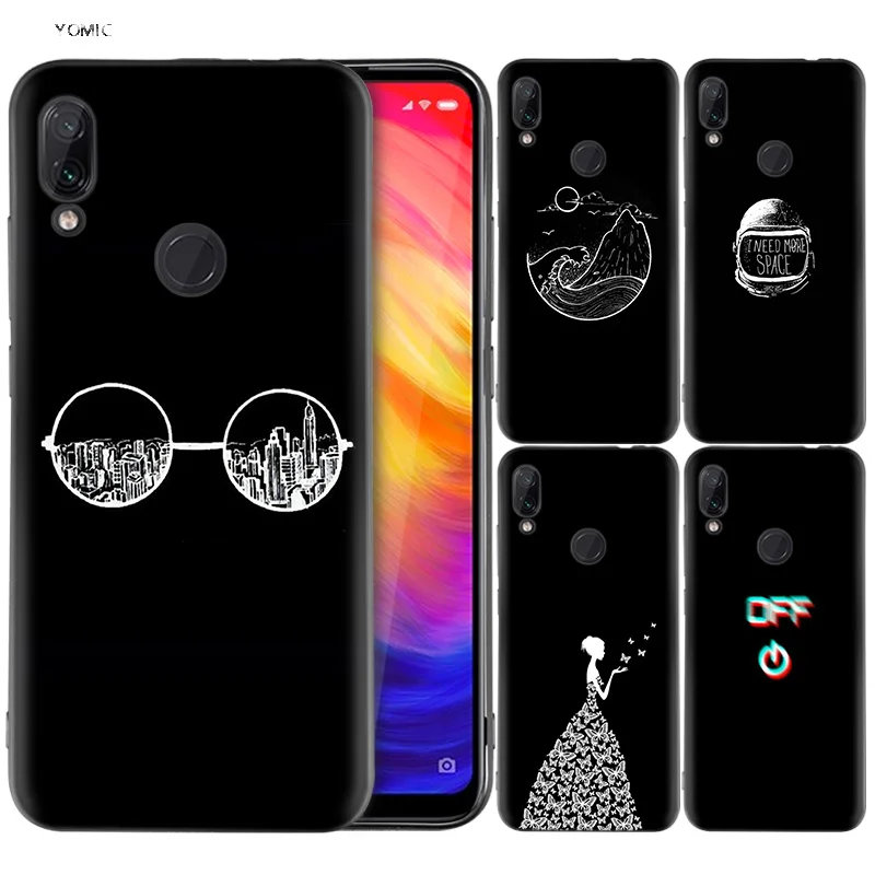 

Silicone Coque Case for Xiaomi Redmi Note 7 6 5 Pro Mi A1 A2 8 Lite 9 GO Poco F1 S2 4 4X Plus Black and white Art Aesthetic