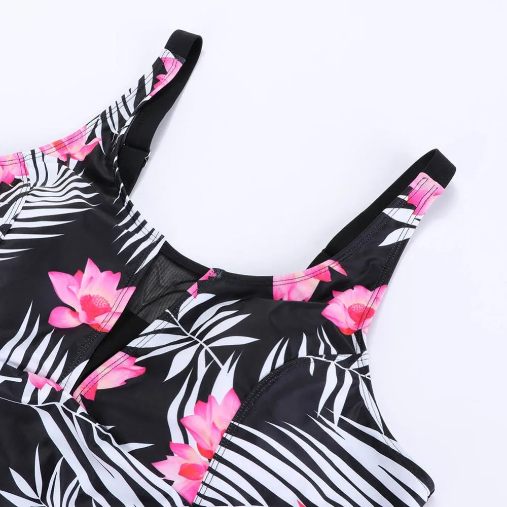 JOYMODE Монокини купальник цветочный Цельный боди размера плюс пляжная одежда женская бразильская одежда для плавания винтажное Сексуальное Платье 4XL