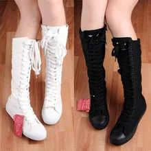 2015 spring high canvas shoes size(35-39)white+black fashion GaoTong flat ladies’ shoes dancing for women