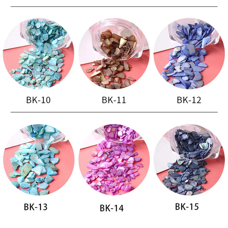 15 цветов натуральный камень в виде ракушки украшения для дизайна ногтей блестящие гвозди аксессуары Ультра тонкие хлопья 3D Стразы градиент Гравий DIY - Color: BK-15