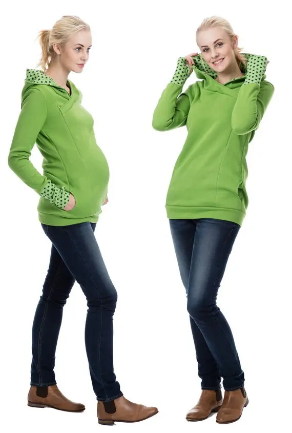Осенне-зимние теплые толстовки с капюшоном для беременных и кормящих женщин, свитер с капюшоном для грудного вскармливания