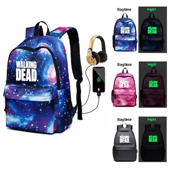 

Luminous Women Walking Dead Galaxy USB Backpack School Bags for Women Girls Canvas Travel Shoulder Bag Laptop School Bags