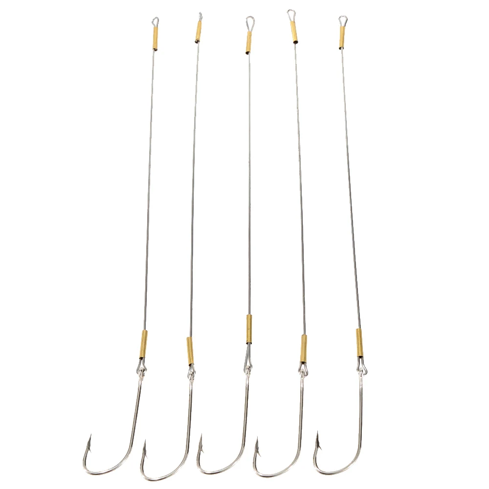 5Pcs 21.5cm Steel Hook With Wire Fishing Lure Hooks Line Trace Wire