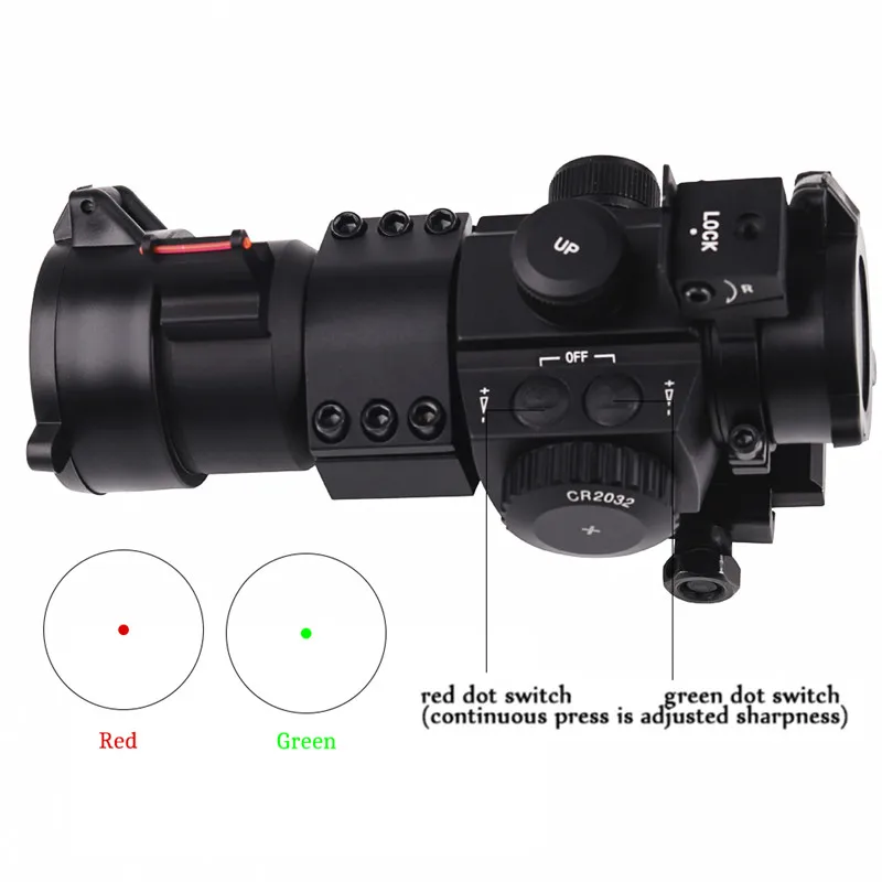 

Ledarnell Outdoor Hunting Tactical Red Green Dot Scope Laser Sight with Fiber for 20MM Weaver Rail Mount