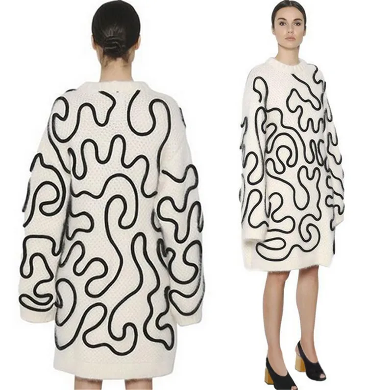 RUGOD элегантные пуловеры Длинные топы с круглым вырезом Женские кашемировый свитер блуза с геометрическим рисунком толстый зимний теплый свитер Sueter Mujer