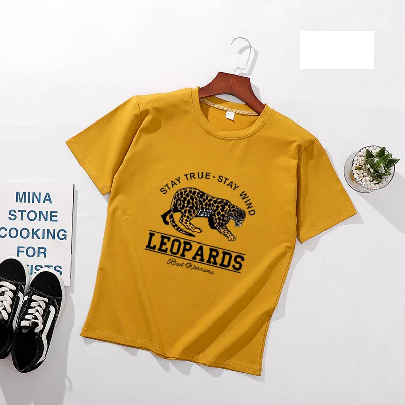 

Leopard Print Women T shirts Spring Summer Short Sleeve O Neck Cotton Spandex Women Tops Tees Slim Fit Women T-shirts