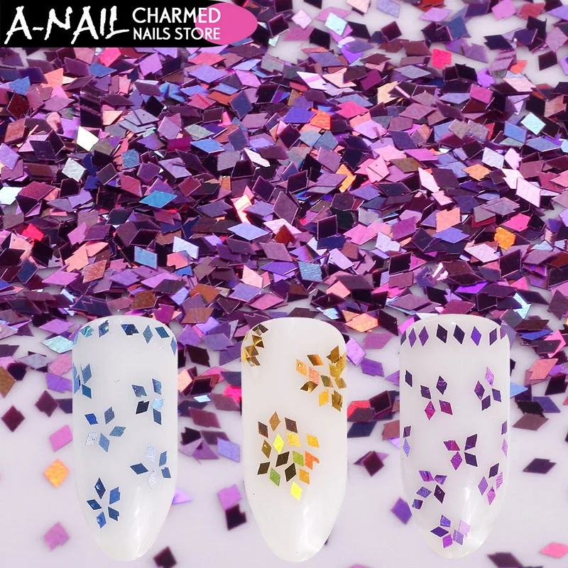 

12 Color/set Rhombus Laser Nail powder Sequins 3D Acrylic Flakes Tips Nail Sparkly Slice Paillette Nail art decorations tools