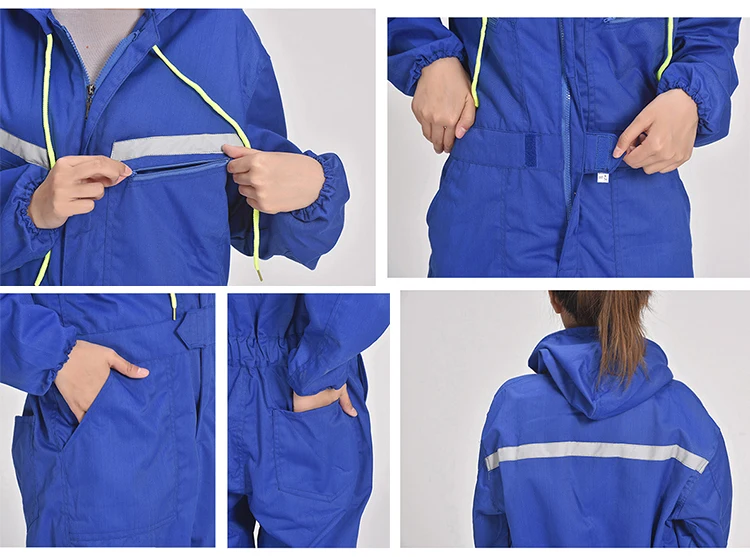 Men Women Coveralls Long Sleeve Hooded Reflective strip Overalls Auto Repair Engineering Spray Paint Workwear Working Uniforms (130)