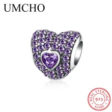 UMCHO 925 стерлингового серебра Шарм бусины для женщин в форме сердца пирсинг браслет Подвеска «сделай сам» Аксессуары оригинальные ювелирные изделия