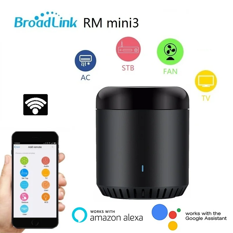 Универсальный пульт дистанционного управления Broadlink RM Mini3 Black Bean, WiFi+ IR для умного дома, совместим с Alexa, One for All Infrare