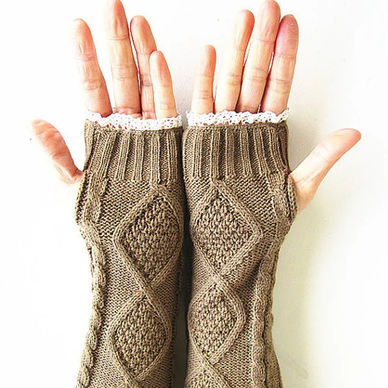 Новые однотонные перчатки с длинными ручками, женские вязаные перчатки на запястье, кружевные перчатки без пальцев, зимние мягкие перчатки унисекс SC5517+ 25