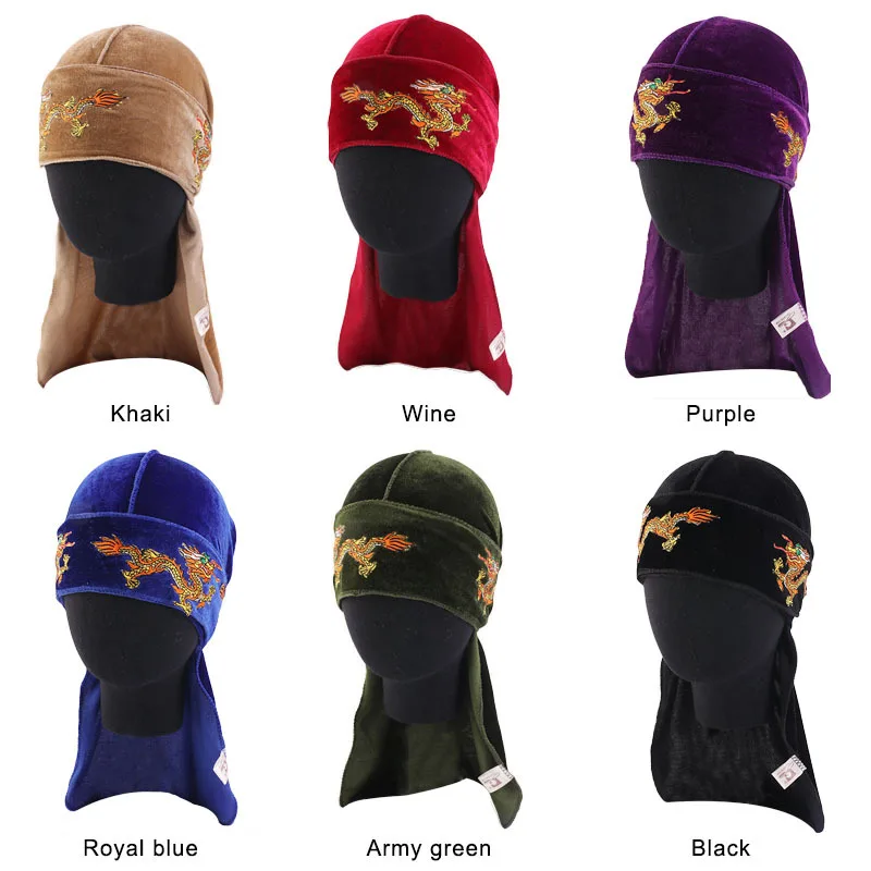 

New Fashion Manufactural Bulk Beanies for Men Dragon Embroidery Velvet Durag