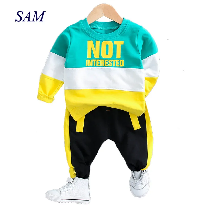 Коллекция года, Осенние комплекты одежды для маленьких мальчиков и девочек комплекты одежды для младенцев Повседневная Спортивная футболка и штаны детские комплекты одежды