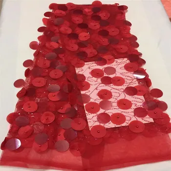 

African French Lace Fabric with sequins High Quality African Tulle Lace Fabric with sequins 5yards red sequin lace fabric U1-2