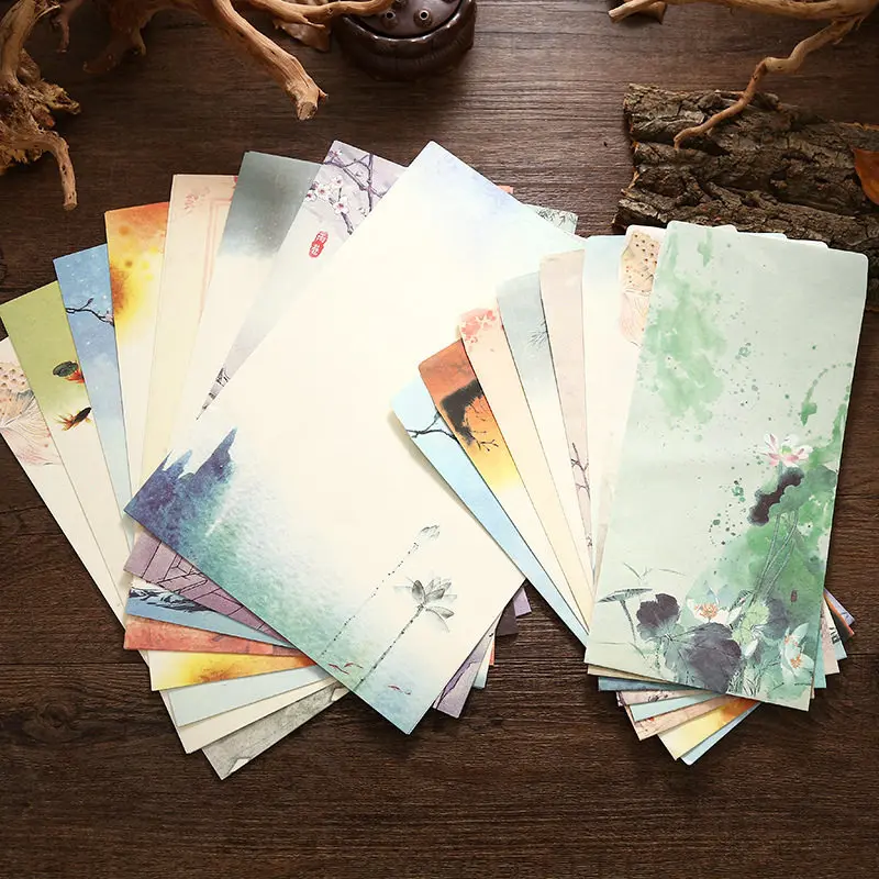 

Coloffice (4 letter paper + 2 envelopes) Vintage Chinese Style Vintage Craft Paper Envelope For Letter Paper Postcard Stationery
