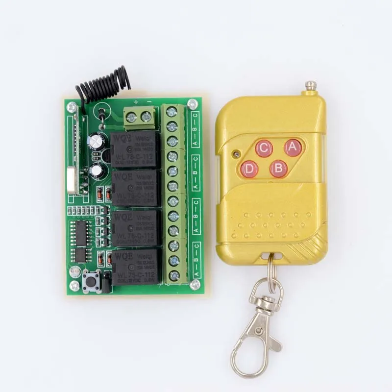 

DC12V 10A 4CH Channel RF Wireless Remote Control Switch 315 MHZ/433 MHZ Transmitter Receiver With Golden Color Controller