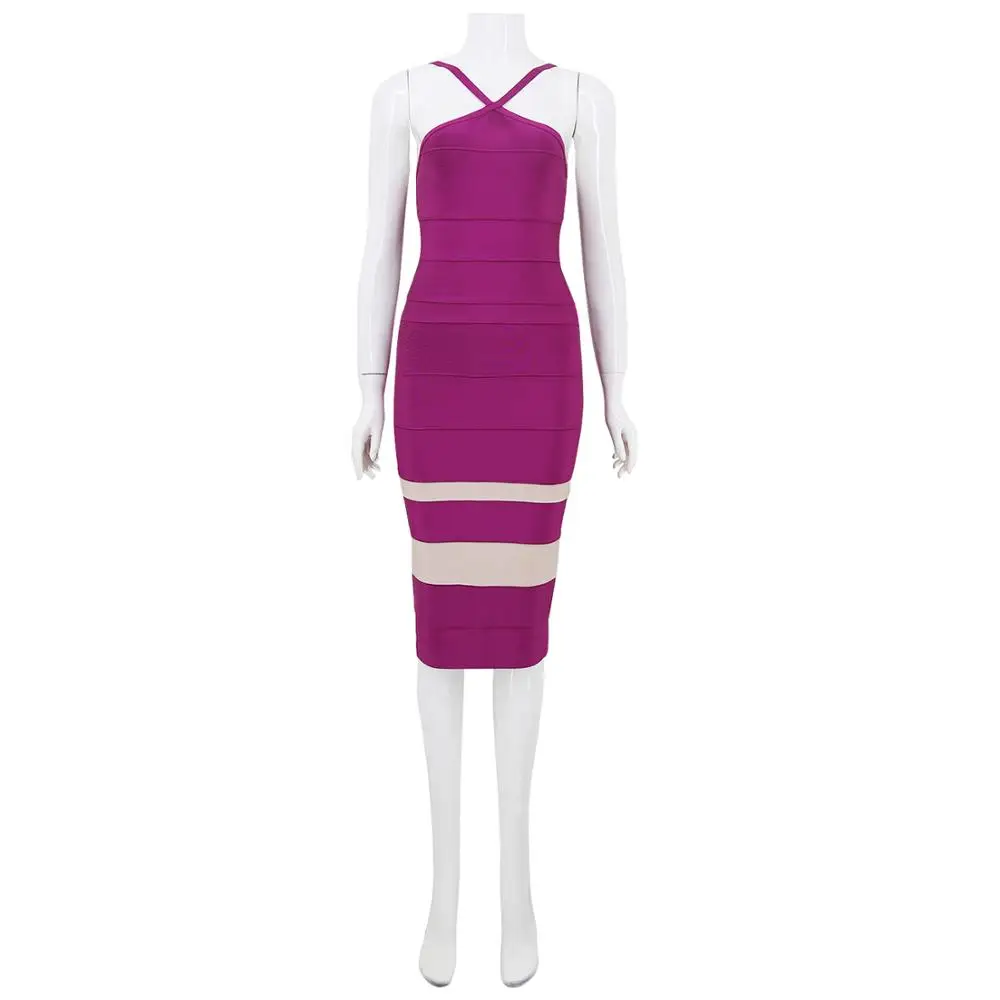 Летнее платье Для женщин сексуальный Длина по колено, пэчворк из искусственного шёлка фиолетовый Бандажное платье Элегантное дизайнерские вечерние платья