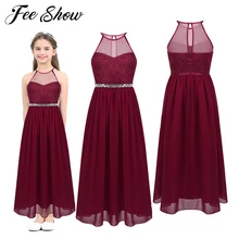 Шифоновое платье для девочек-подростков; блестящее платье с цветочным узором и украшением из страз для девочек; летнее праздничное платье принцессы; Vestido de festa