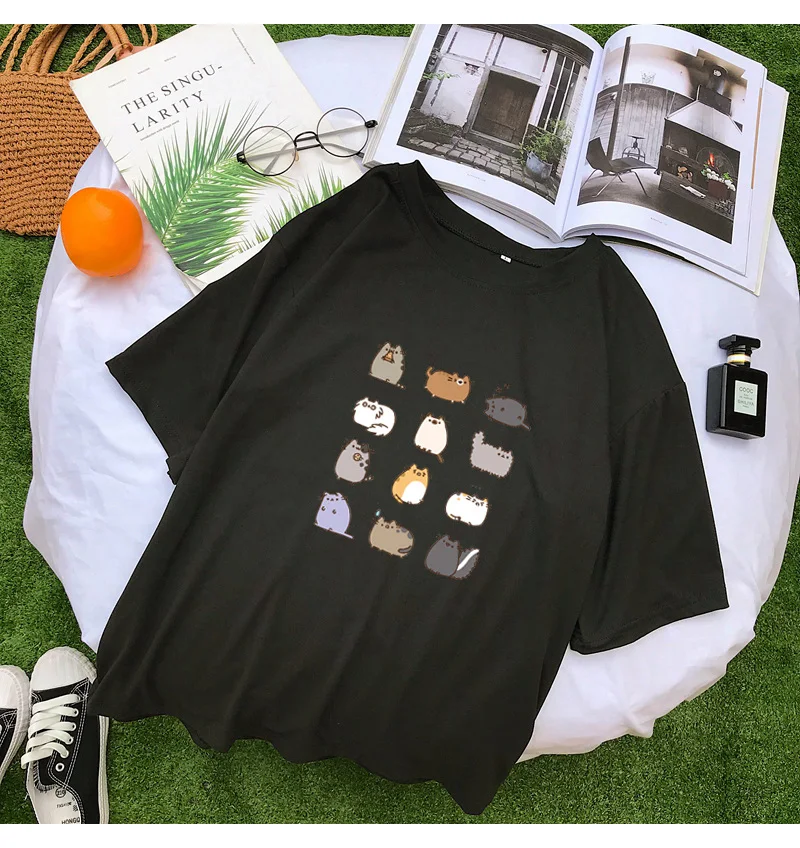 Best Friends T Shirt Women Summer Short Sleeve Loose Kawaii Cartoon Dante Cat Tee Shirt Femme Streetwear Casual Harajuku Clothes (8)