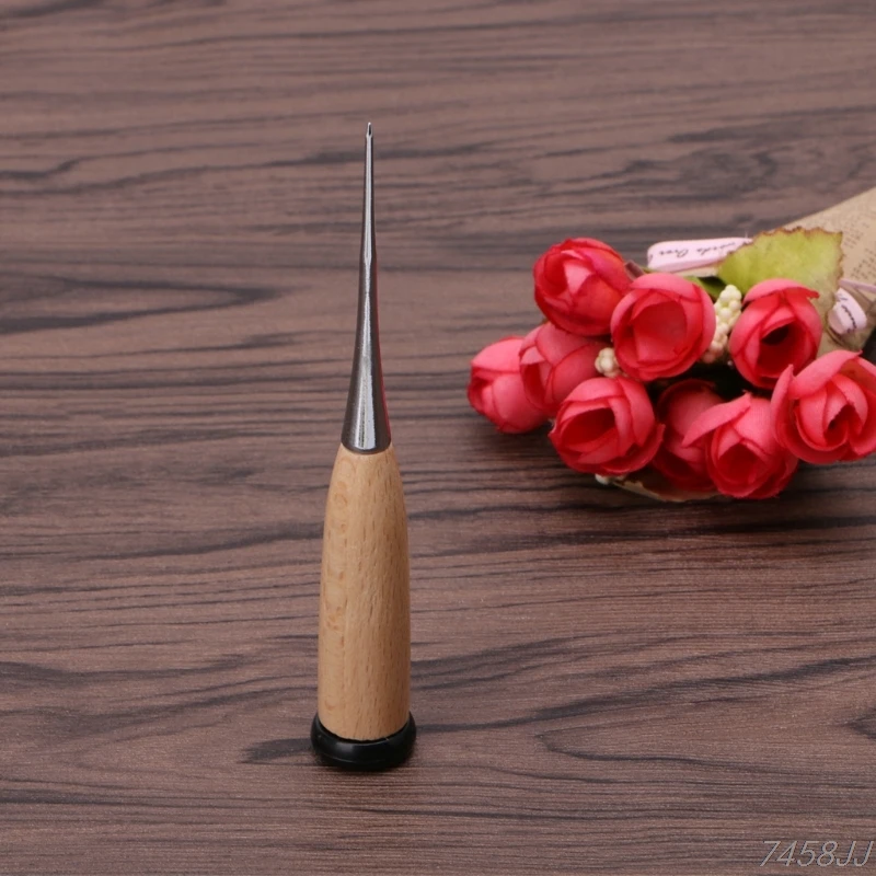 1PC Leather Craft Awl Tool Hole Maker Wooden Handle Steel Needle Sewing Stitching Punching Overstitch for Canvas Leather Tools