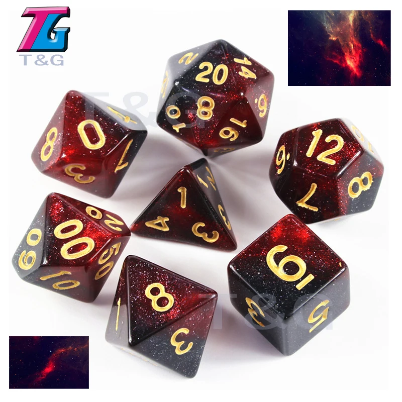 T& G креативная Вселенная Galaxy Dice набор D4-D20 с загадочным Королевский синий микс черный, блестящая пудра ForTRPG, DND настольная игра