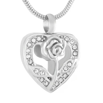 

IJD9345 Hot Sale Flower In My Crystal Edge Heart Cremation Pendant Keepsake 316L Stainless Steel Memorial Urn Jewelry For Ashes