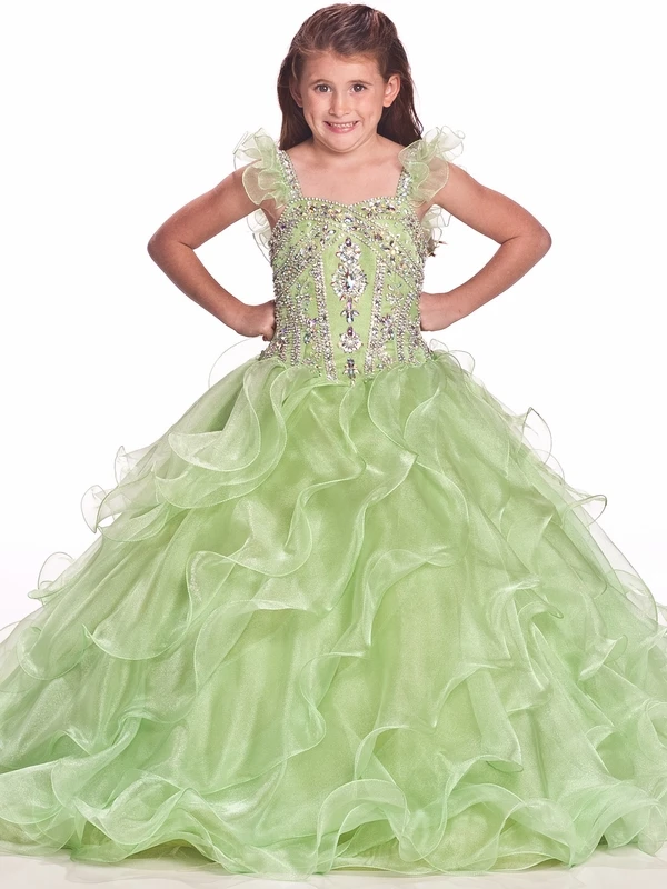 Light Green Organza Ruffles Layers Ball Gowns Vestido Batizado Menina